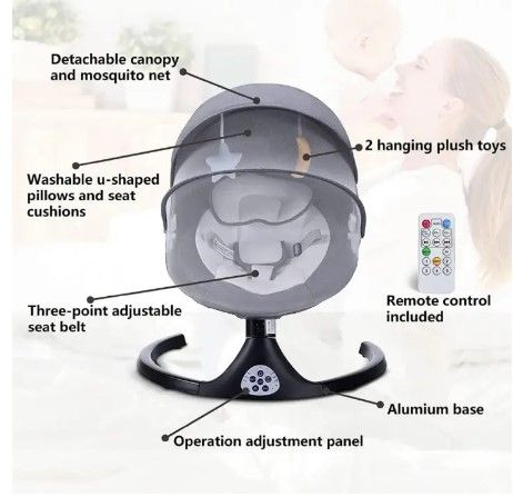 "Ultimate Comfort for Your Little One: Generic Electric Baby Swing – From Newborn to 2 Years, with Adjustable Speed, Soothing Music, and Gentle Rocking for Restful Naps and Playtime"