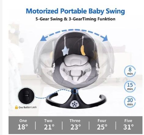 "Ultimate Comfort on-the-Go: Baby Swing with USB Playback, Soothing Vibration, and Multiple Reclining Positions for Restful Naps and Playtime"