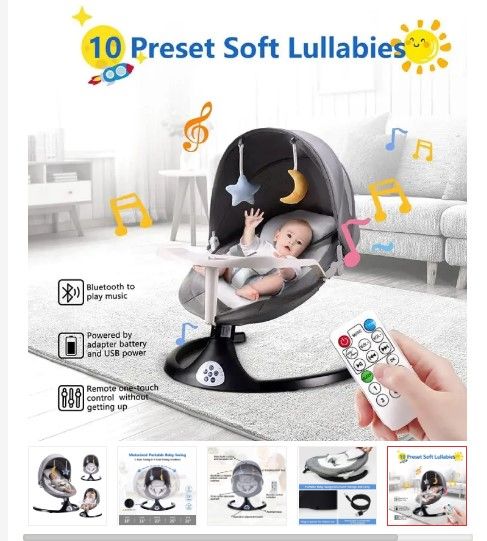 "Ultimate Comfort on-the-Go: Baby Swing with USB Playback, Soothing Vibration, and Multiple Reclining Positions for Restful Naps and Playtime"
