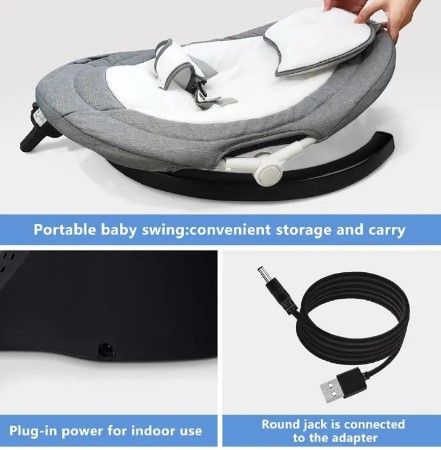 "Ultimate Comfort on-the-Go: Baby Swing with USB Playback, Soothing Vibration, and Multiple Reclining Positions for Restful Naps and Playtime"