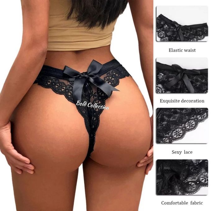 "Most Beautiful Bow Lace Thong Panties for Women – Elegant & Sexy Lingerie (Fits Hips 34–40 Inches)"