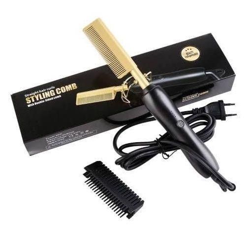 3-in-1 Hot Comb Electric Hair Straightener & Curler – Fast-Heating Ceramic Straightening Brush for Smooth, Frizz-Free, Salon-Quality Styling"