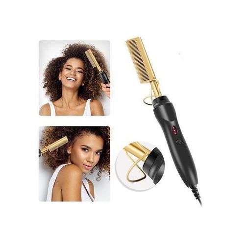 3-in-1 Hot Comb Electric Hair Straightener & Curler – Fast-Heating Ceramic Straightening Brush for Smooth, Frizz-Free, Salon-Quality Styling"