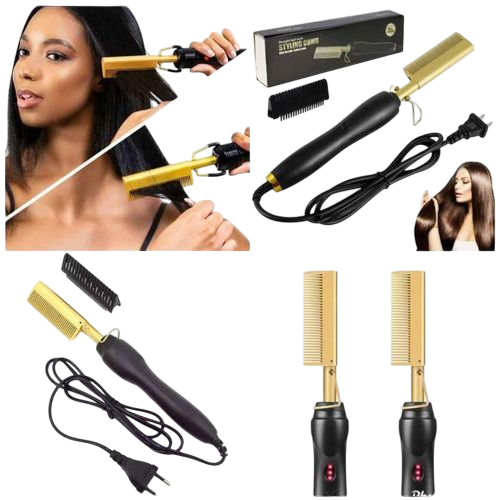 3-in-1 Hot Comb Electric Hair Straightener & Curler – Fast-Heating Ceramic Straightening Brush for Smooth, Frizz-Free, Salon-Quality Styling"