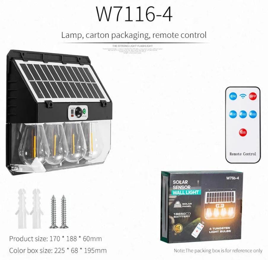 Outdoor Solar Wall Light with Tungsten Bulb – Motion Sensor, 18650 Battery & Solar Panel | Perfect for Garden, Stairs, Driveways & Patios"