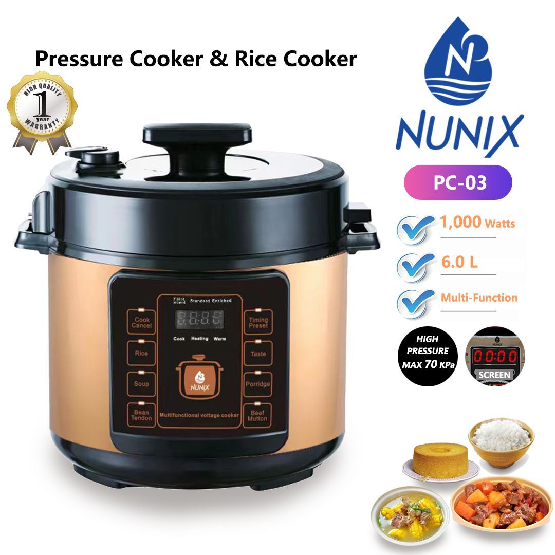 "PC-03 Nunix 5L Multi-Function Electric Pressure Cooker & Rice Cooker – 1000W Powerful Cooking Pot for Fast, Versatile Meal Prep | Steamer, Slow Cooker & More"