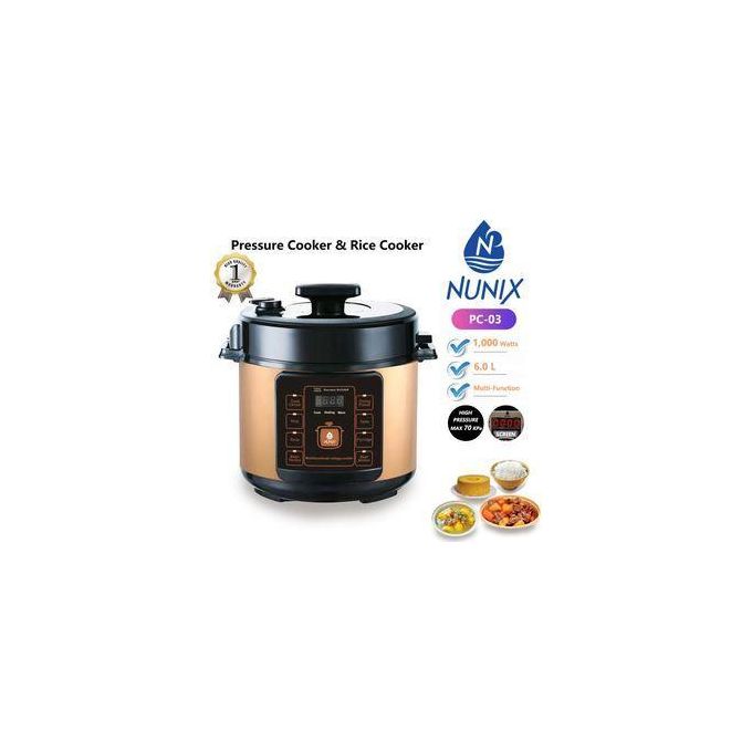 "PC-03 Nunix 5L Multi-Function Electric Pressure Cooker & Rice Cooker – 1000W Powerful Cooking Pot for Fast, Versatile Meal Prep | Steamer, Slow Cooker & More"