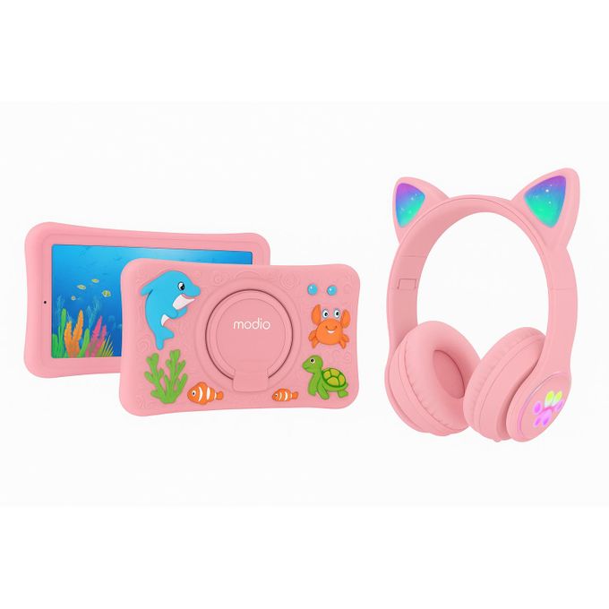 Modio NEW M128 Kids Study Tablet, with Free Wireless Headphones8-Inch HD Display, 6GB RAM + 256GB ROM, 4000mAh Battery, 5G SIM Card Slot, WiFi & Mobile Data Support, Silicone Protective Cover,