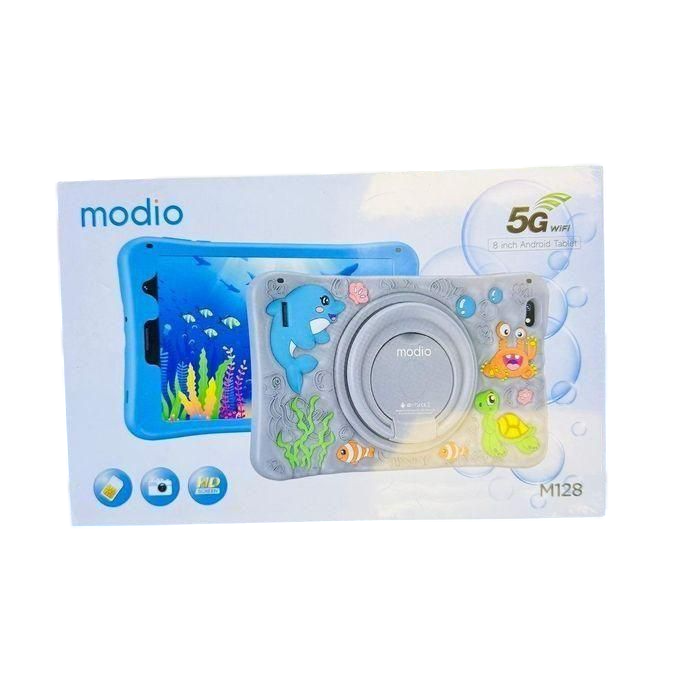 Modio NEW M128 Kids Study Tablet, with Free Wireless Headphones8-Inch HD Display, 6GB RAM + 256GB ROM, 4000mAh Battery, 5G SIM Card Slot, WiFi & Mobile Data Support, Silicone Protective Cover,
