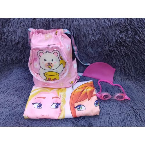 4-Piece Swimming Set for Kids & Beginners – Goggles, Swim Cap, Cartoon Towel & Drawstring Bag | Complete Pool & Beach Kit