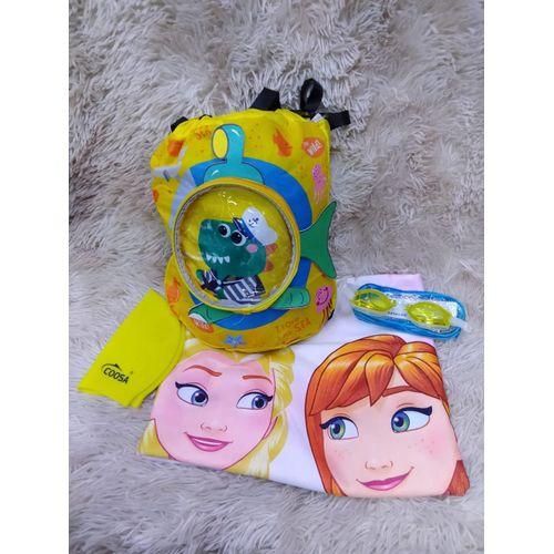 4-Piece Swimming Set for Kids & Beginners – Goggles, Swim Cap, Cartoon Towel & Drawstring Bag | Complete Pool & Beach Kit