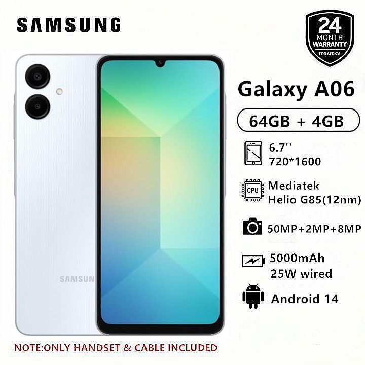 Samsung Galaxy A06 64GB+4GB 50MP Camera 6.7" 90Hz MTK Helio G85 (12nm) 5000mAh 25W Type-C Charge Android 14 Smart Phones Side Fingerprint Unlock phone