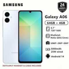 [Free Charger] Brand New Samsung Galaxy A06 64GB+4GB  MTK Helio G85 (12nm) 50MP Dual Camera 6.7" Large Display 5000mAh 25W Type-C Charge Android 14 Dual SIM Smart Phones Side Fingerprint Unlock phone
