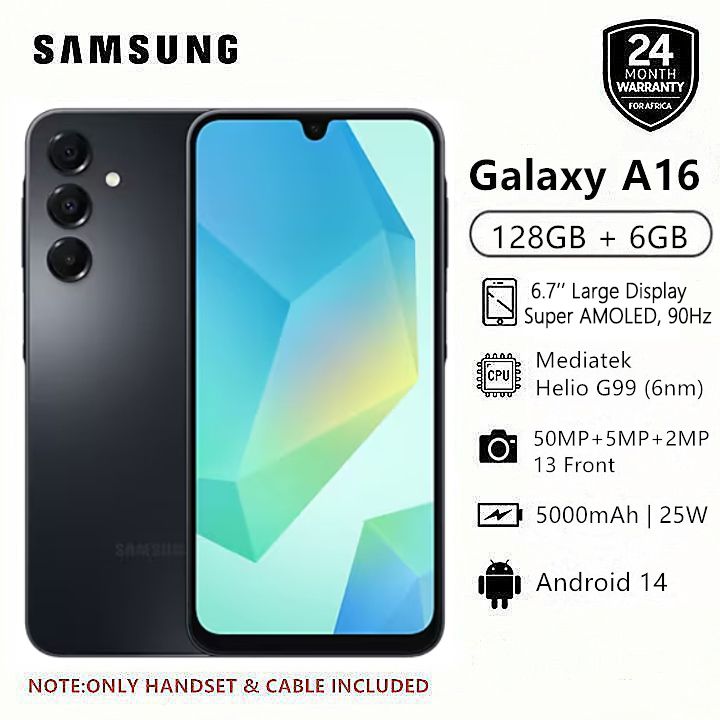 Samsung Galaxy A16 128GB+6GB 6.7" Super AMOLED Display 50MP Triple Camera Android 14 Mediatek Helio G99 5000mAh 25W Type-C Charge Smart Phones phone