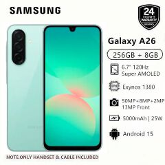 [Clearance Sale] Brand New Samsung Galaxy A26 5G 256GB+8GB 6.7" 120Hz AMOLED Display 50MP Triple Camera Android 15 Exynos 1380 (5nm) IP67 Dust Water Resistant 5000mAh 25W Type-C Smart Phones phone
