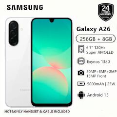 [Clearance Sale] Brand New Samsung Galaxy A26 5G 256GB+8GB 6.7" 120Hz AMOLED Display 50MP Triple Camera Android 15 Exynos 1380 (5nm) IP67 Dust Water Resistant 5000mAh 25W Type-C Smart Phones phone