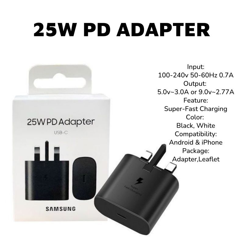 Samsung 25 Watts Fast Charger Adapter for Galaxy A17,A16,A07,A06,A26,A15,A25,A05,A05S,A06,S23FE With Type C Output