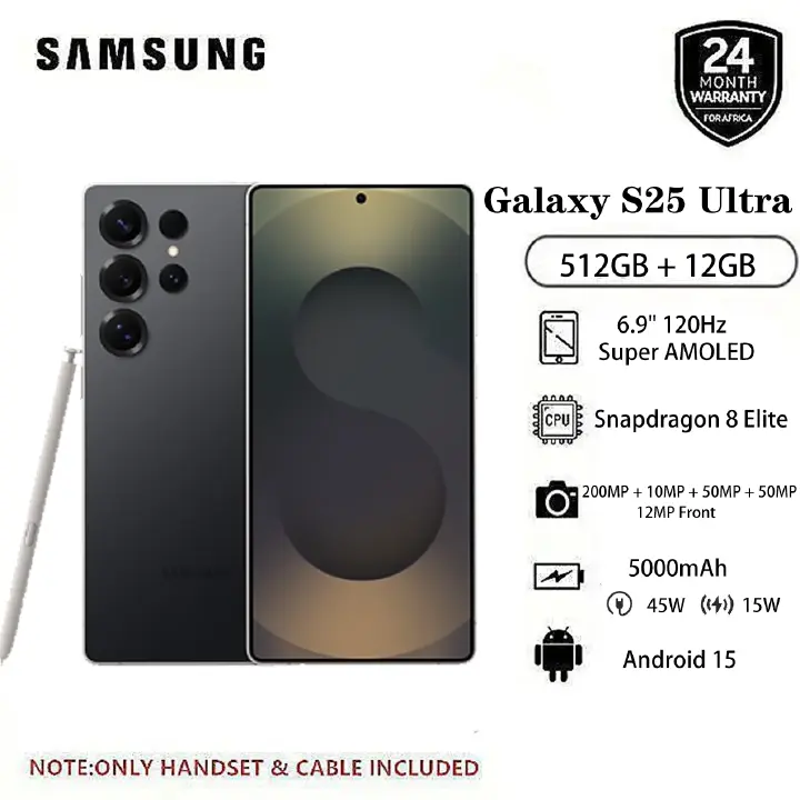 New Arrival Samsung Galaxy S25 Ultra 5G 512GB + 12GB 6.9" 120Hz Dynamic LTPO AMOLED 2X Display 200MP Quad Camera Android 15 Snapdragon 8 Elite 45W 5000mAh IP68 AI Smart Phone