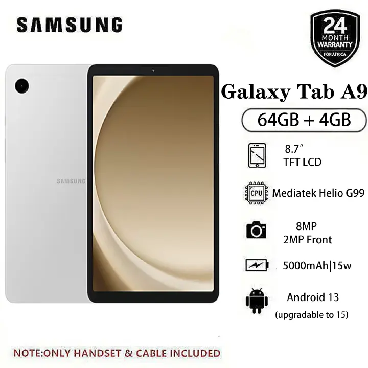 Brand New Samsung Galaxy Tab A9 64GB + 4GB 8.7" TFT LCD Display 8MP Camera Android 13 (Upgradable to Android 15) MediaTek Helio G99 15W 5100mAh Tablet