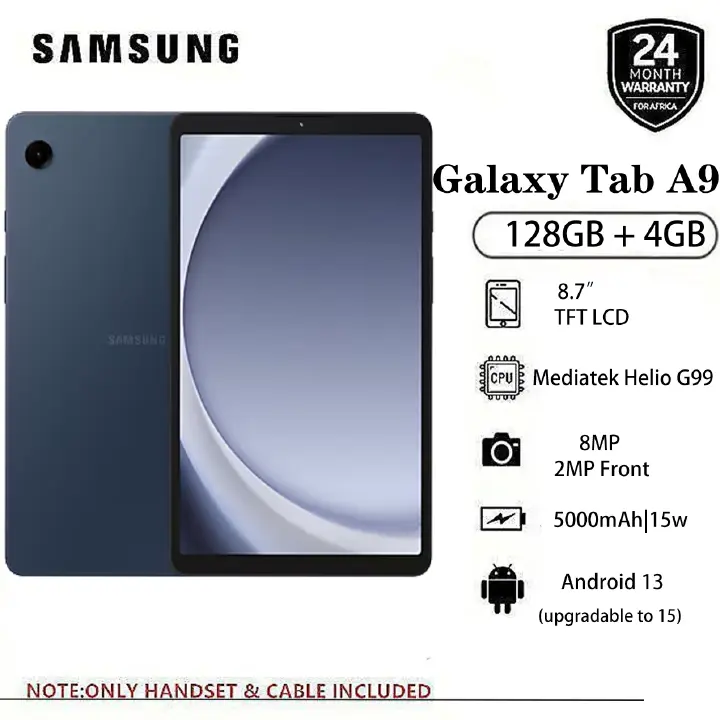 Brand New Samsung Galaxy Tab A9 128GB + 4GB 8.7" TFT LCD Display 8MP Camera Android 13 (Upgradable to Android 15) MediaTek Helio G99 15W 5100mAh Tablet