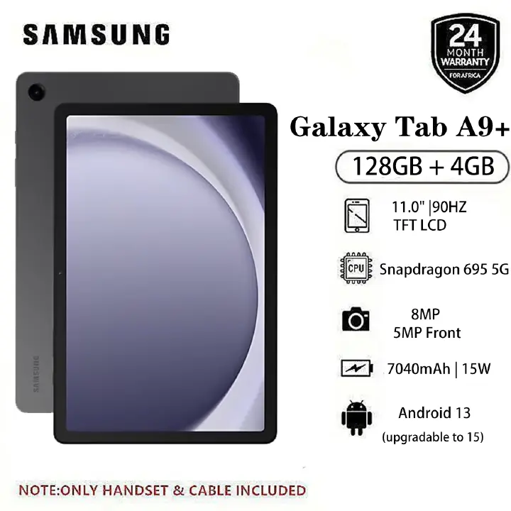 Brand New Samsung Galaxy Tab A9+ 5G 128GB + 4GB 11.0" TFT LCD 90Hz Display 8MP Camera Android 13 (Upgradable to Android 15) Snapdragon 695 15W 7040mAh Tablet