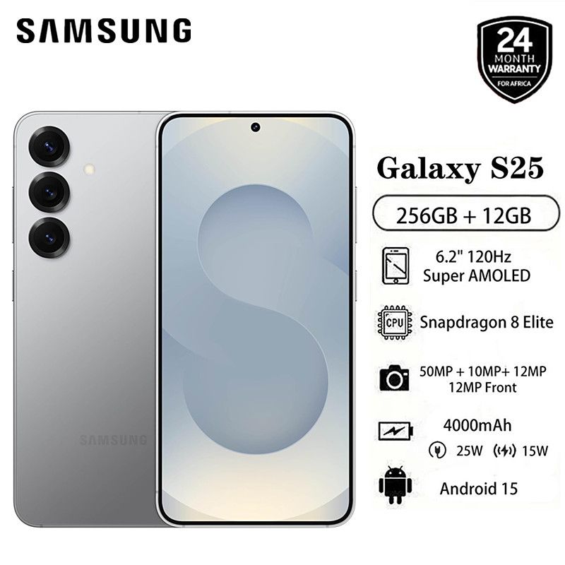 New Arrival Samsung Galaxy S25 5G 256GB + 12GB 6.2" 120Hz Dynamic LTPO AMOLED 2X Display 50MP Triple Camera Android 15 Snapdragon 8 Elite 4000mAh 25W Wired 15W Wireless Charge IP68 AI Smart Phone