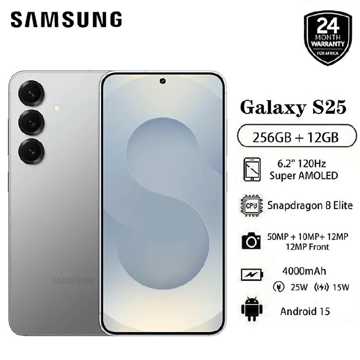 New Arrival Samsung Galaxy S25 5G 256GB + 12GB 6.2" 120Hz Dynamic LTPO AMOLED 2X Display 50MP Triple Camera Android 15 Snapdragon 8 Elite 4000mAh 25W Wired 15W Wireless Charge IP68 AI Smart Phone