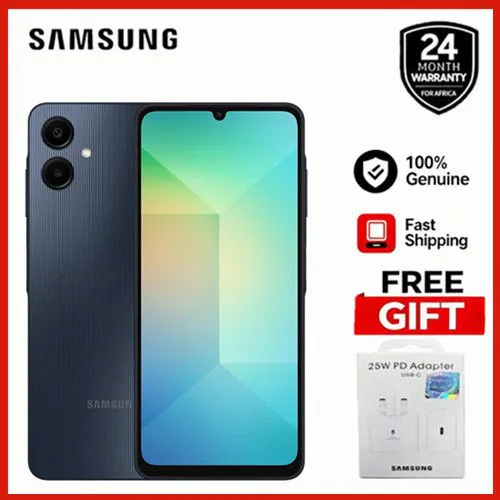 [Free Gift] Samsung Galaxy A06 6.7" Display 128GB ROM + 4GB RAM 50MP Main Camera 4G Nertwork Dual Sim 5000mAh phone Black + 25W Travel Adapter