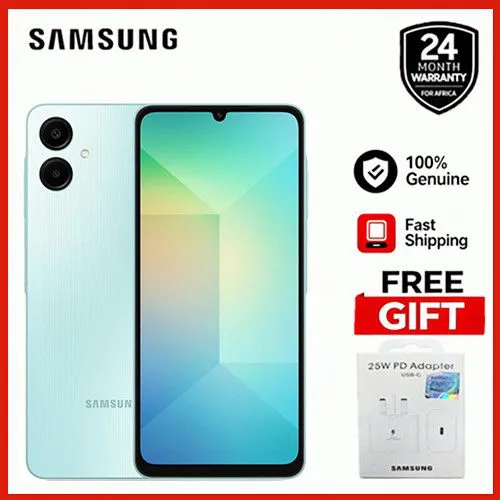 [Free Gift] Samsung Galaxy A06 64GB/128GB+4GB 50MP Camera 6.7" 90Hz MTK Helio G85 (12nm) 5000mAh 25W Type-C Charge Android 14 Side Fingerprint Unlock phone Smart Phone + 25W Charger Adapter