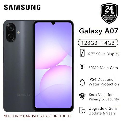 [Limited Offer] New Arrival Samsung Galaxy A07 128GB+4GB 6.7" 90Hz 50MP Dual Camera MTK Helio G99 5000mAh 25W Type-C Charge Android 15 Smart Phones IP54 Waterproof Side Fingerprint phone