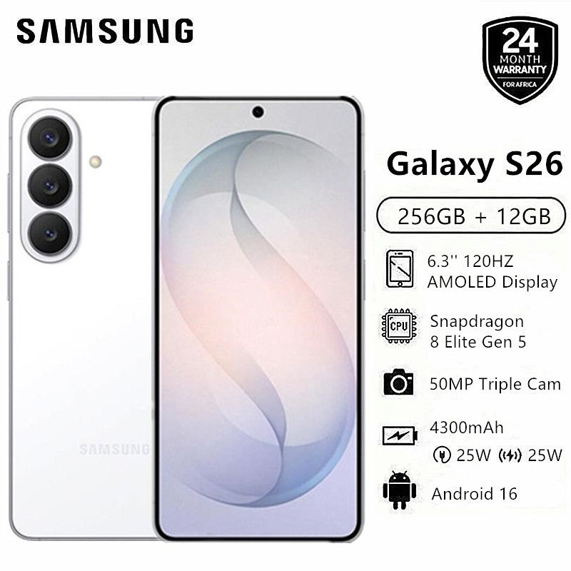 New Arrival Samsung Galaxy S26 256GB + 12GB 7.4mm Ultra Slim 6.7" 120Hz Dynamic LTPO AMOLED Display 50MP Triple Camera Android 16 Exynos 2400 4900mAh 45W Wired 15W Wireless Charge AI Smart Phone