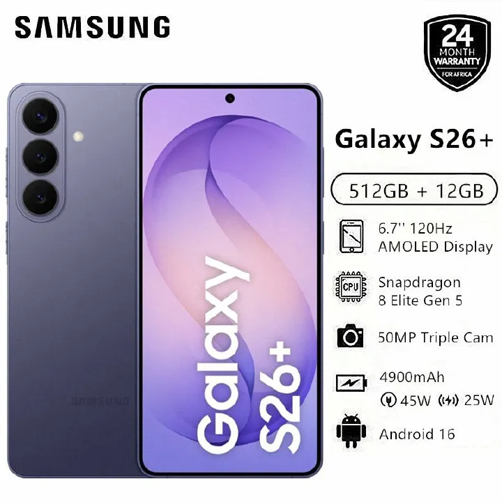 New Arrival Samsung Galaxy S26+ 5G 512GB + 12GB 6.7" 120Hz Dynamic LTPO AMOLED 2X Privacy Secure Display 50MP Snapdragon 8 Elite Gen 5 45W 4900mAh IP68 Android 16 S26 Plus AI Smart Phone