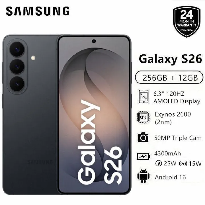 New Arrival Samsung Galaxy S26 256GB + 12GB 7.4mm Ultra Slim 6.7" 120Hz AMOLED Privacy Secure Display 50MP Triple Camera Exynos 2600 4300mAh 25W Wired 15W Wireless Charge Android 16 AI Smart Phone
