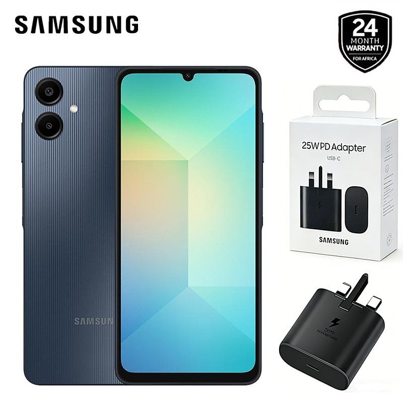 [Free Gift] Samsung Galaxy A06 6.7" Display 128GB ROM + 4GB RAM MTK Helio G85 50MP Main Camera Android 14 4G Nertwork Dual Sim 5000mAh phone Black + 25W Travel Adapter