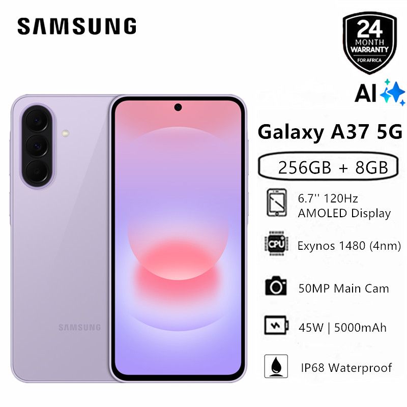 New Arrival Samsung Galaxy A37 5G AI phone 256GB+8GB 6.7" 120Hz AMOLED Exynos 1480 (4nm) 50MP Triple Camera Android 16 45W 5000mAh IP67 Dust Water Resistant Type-C Charge Smart Phones