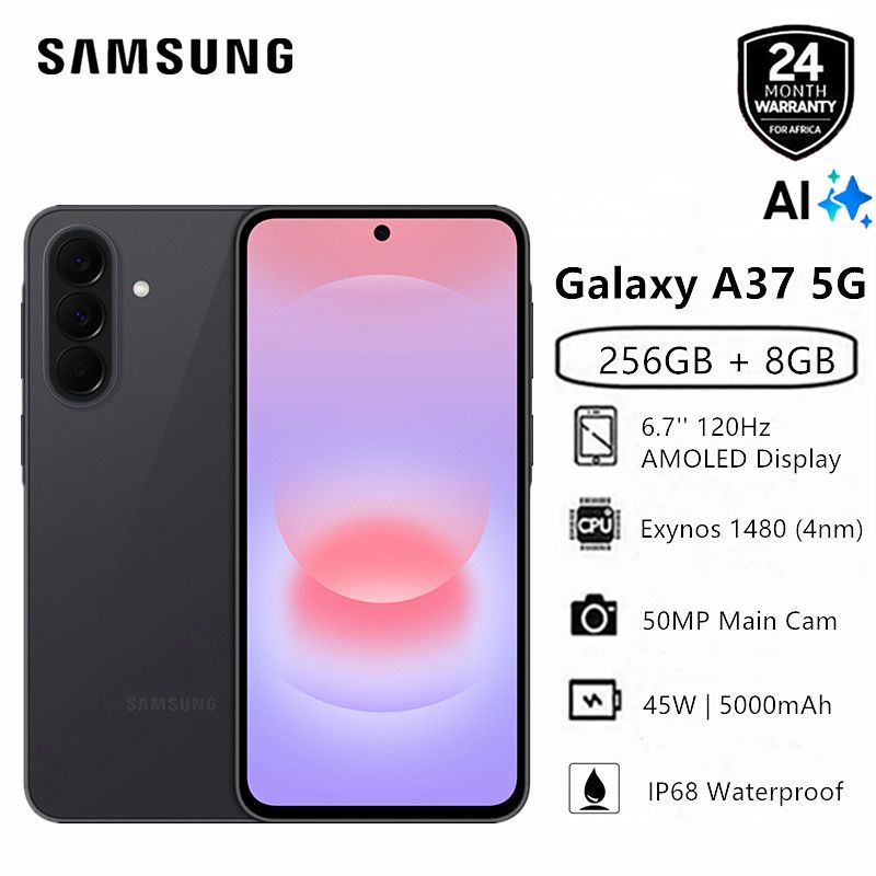 New Arrival Samsung Galaxy A37 5G AI phone 256GB+8GB 6.7" 120Hz AMOLED Exynos 1480 (4nm) 50MP Triple Camera Android 16 45W 5000mAh IP67 Dust Water Resistant Type-C Charge Smart Phones