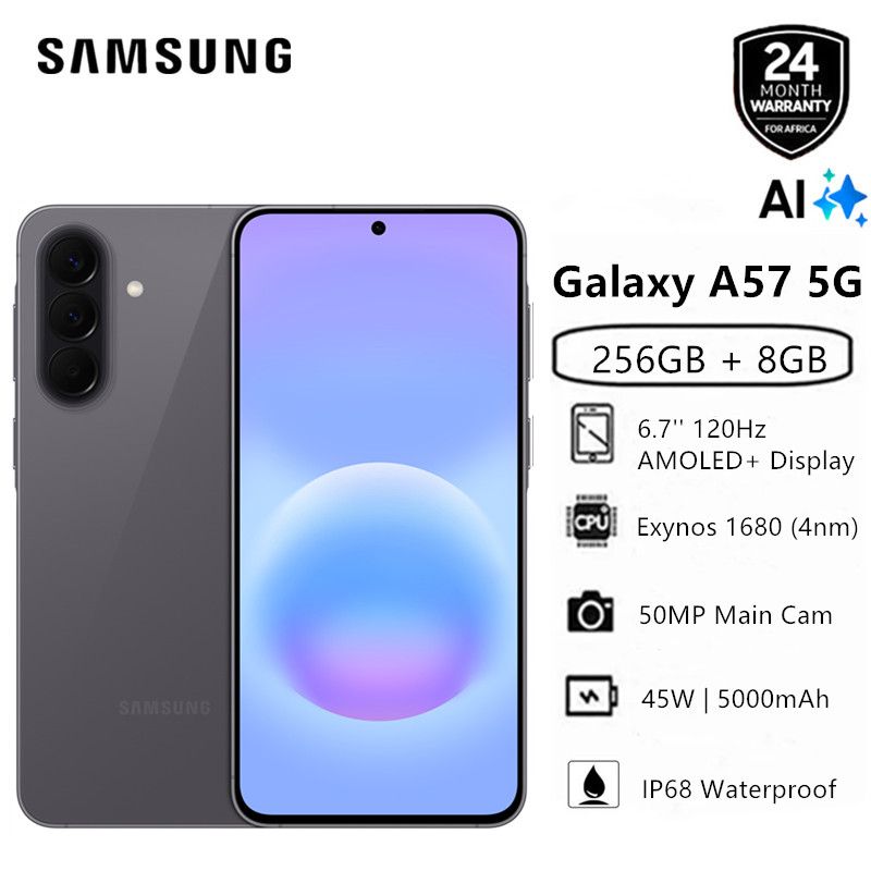 New Arrival Samsung Galaxy A57 5G AI phone 256GB+8GB 6.7" 120Hz AMOLED Exynos 1680 (4nm) 50MP Triple Camera Android 16 45W 5000mAh IP68 Dust Water Resistant Type-C Charge Smart Phones