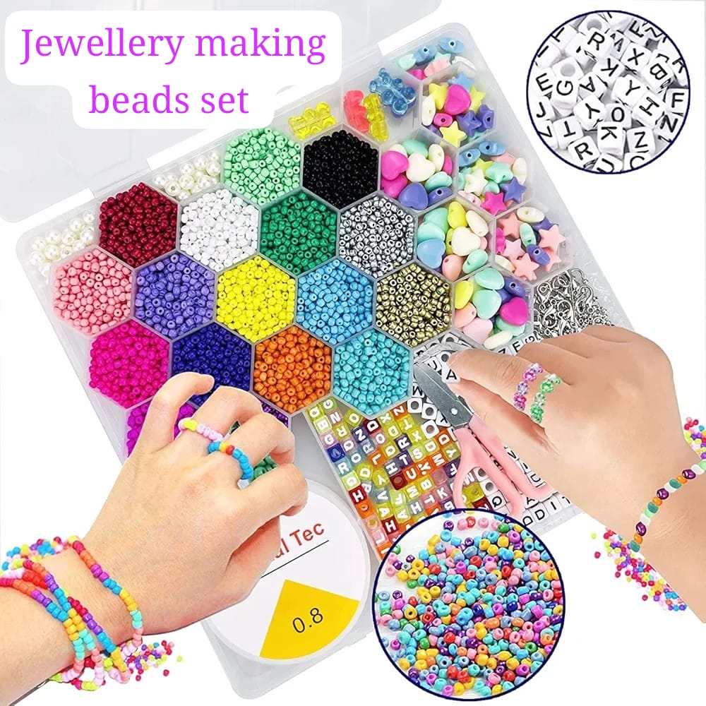 Clay Beads Kit – Multi-Color Beads with Charms, Letters & Elastic Strings for DIY Jewelry Making Bracelets & Necklaces, Gift for Women & Girls