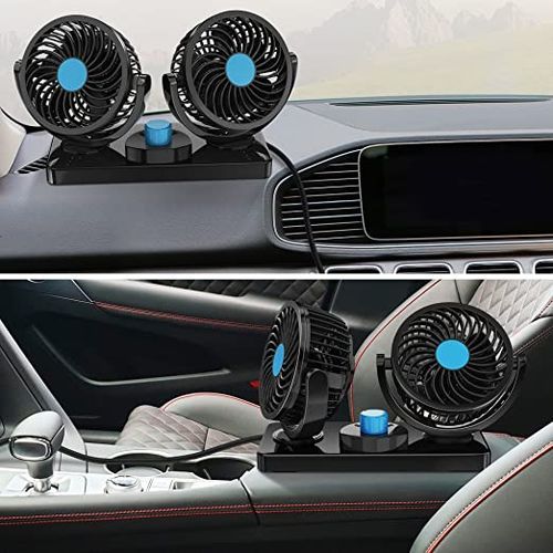 Car Dashboard & Windshield Dual Head Fan – 12V Electric Adjustable 360° Rotatable Cooling Fan with 2 Speeds for Car Ventilation & Climate Control