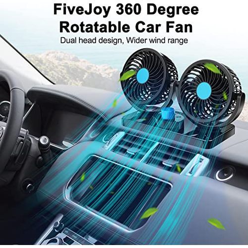 Car Dashboard & Windshield Dual Head Fan – 12V Electric Adjustable 360° Rotatable Cooling Fan with 2 Speeds for Car Ventilation & Climate Control