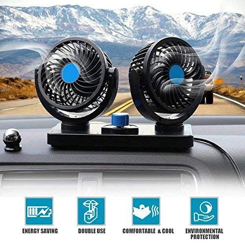 Car Dashboard & Windshield Dual Head Fan – 12V Electric Adjustable 360° Rotatable Cooling Fan with 2 Speeds for Car Ventilation & Climate Control