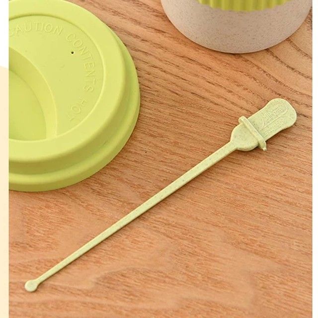 Reusable 350ml Wheat Straw Travel Coffee Mug – Biodegradable Portable Cup with Lid & Stir Stick for Outdoor Camping, Hiking, Picnic & Easy On-the-Go Use
