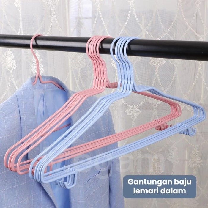 10-Piece Simple Steel with Plastic Coat Hanger Set – Adult Coated Drying Hook Hangers, Trouser Rack for Daily Wet & Dry Clothes Organization