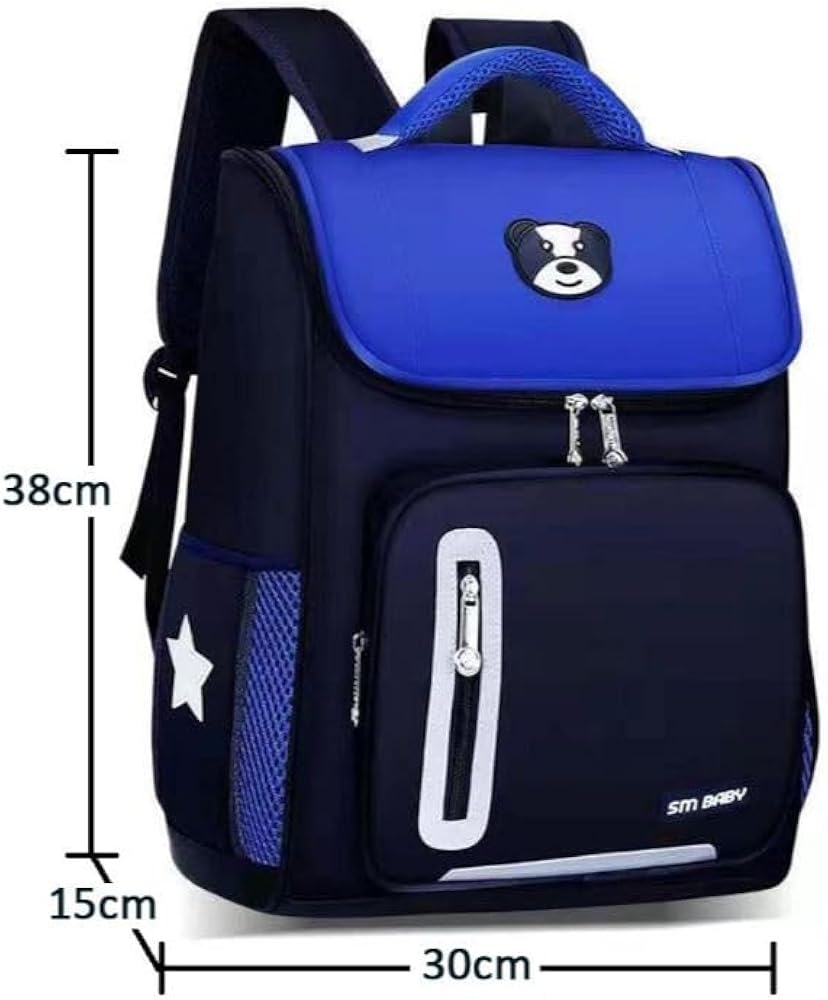 SM Medium School Bag – Spacious Blue Tough Fabric Backpack for Boys & Girls from Grade 1 to 6, Durable Kid's Book Bag for Daily School Use