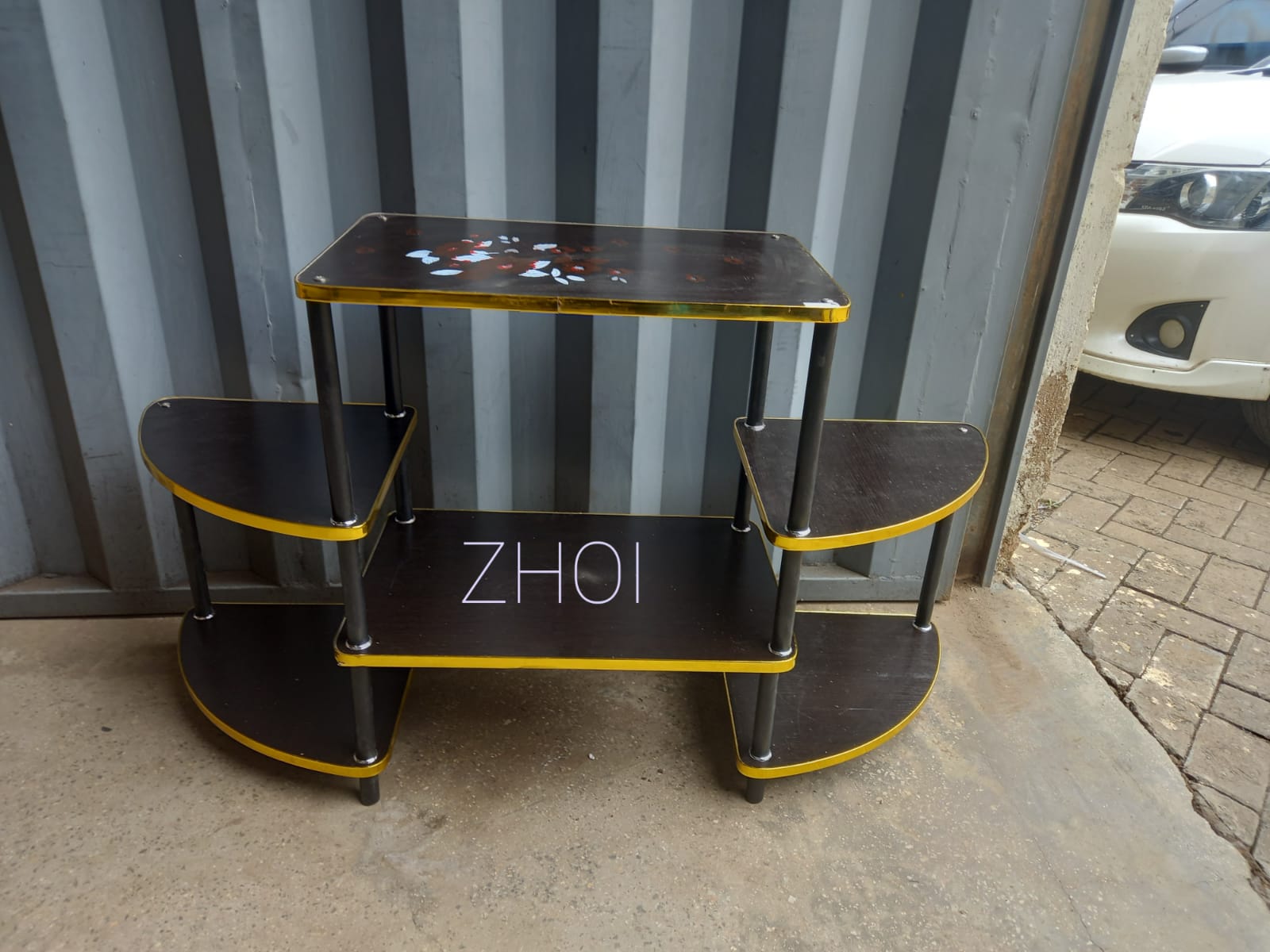 4-Layer Butterfly Wooden & Metallic TV Stand – Home Entertainment Center Organizer with Multi-Tier Storage for Media, Consoles & Living Room Essentials