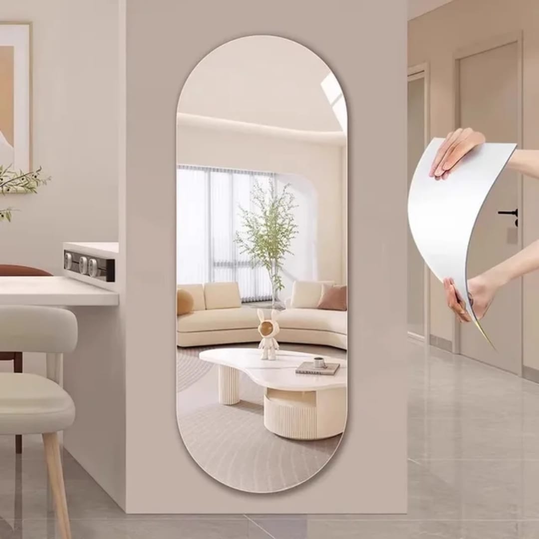 Unbreakable Acrylic Self Adhesive Oval Mirror – Scratch Resistant No-Drill Wall Mount for Doors & Closets, Flexible & Paint Safe Home Decor