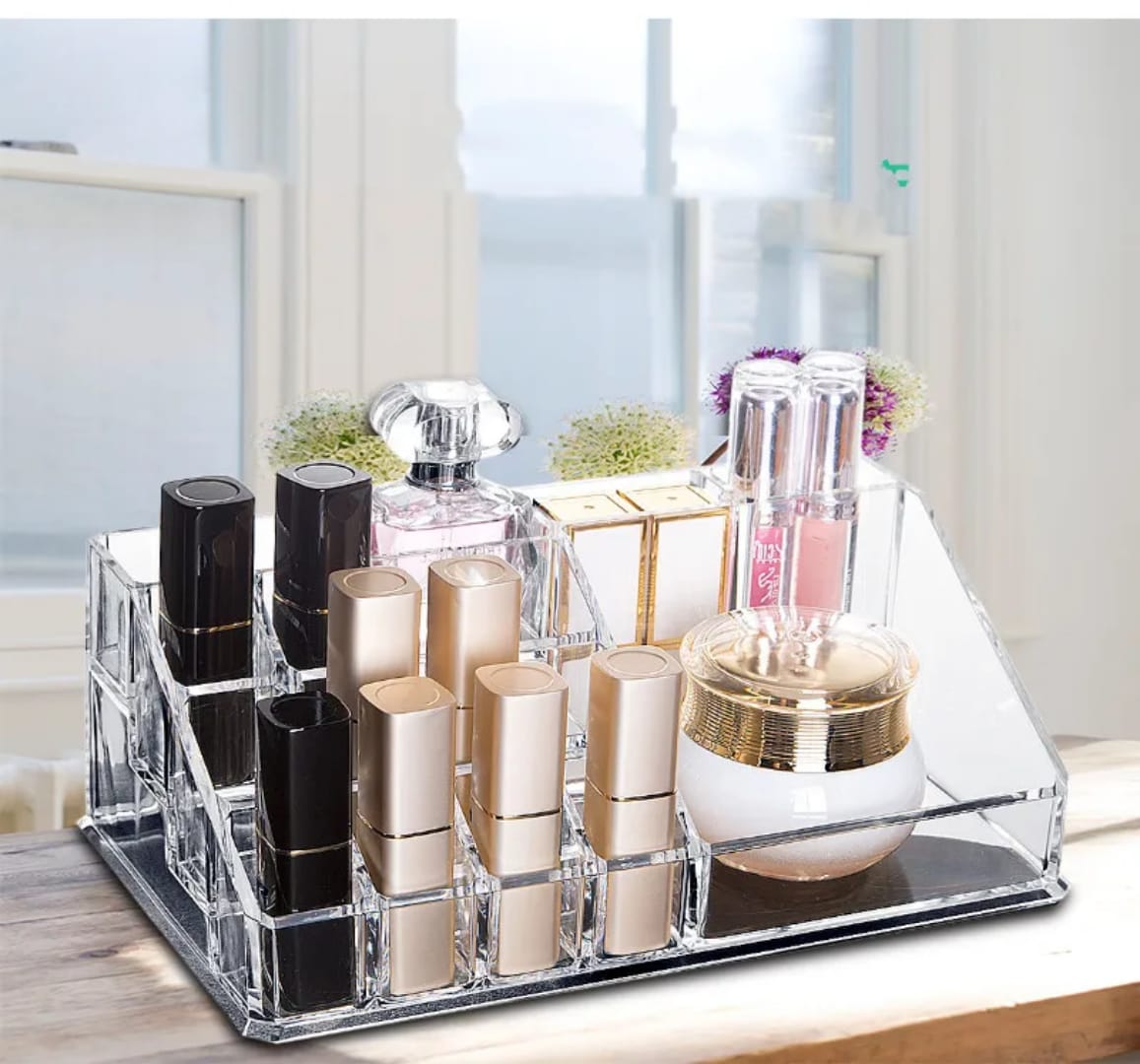 Acrylic Cosmetic Organizer – Transparent Makeup Holder with Compartments for Nail Polish, Lipstick & Beauty Product Storage and Display