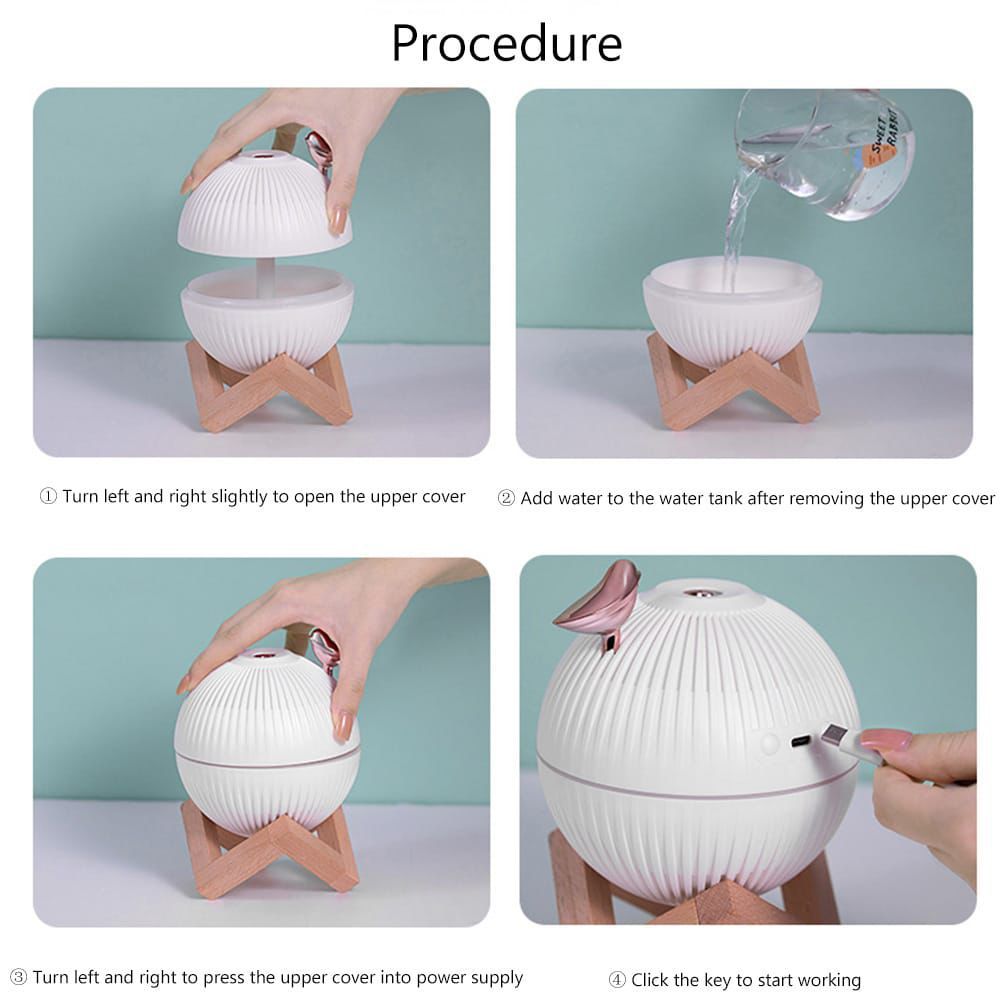 Lark Bird Ultrasonic Air Humidifier & Diffuser with Wooden Stand – 330ml USB Rechargeable Atomizer for Home & Office Aromatherapy and Air Moisture