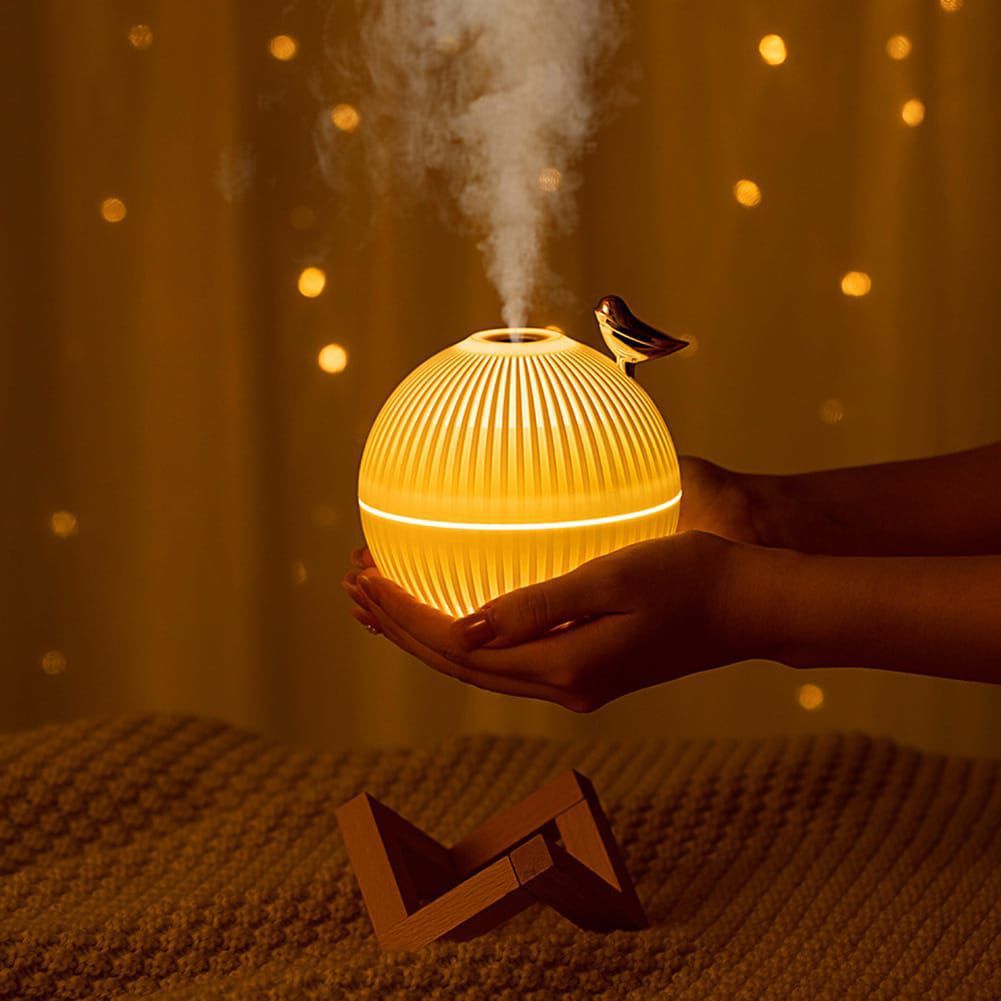 Lark Bird Ultrasonic Air Humidifier & Diffuser with Wooden Stand – 330ml USB Rechargeable Atomizer for Home & Office Aromatherapy and Air Moisture