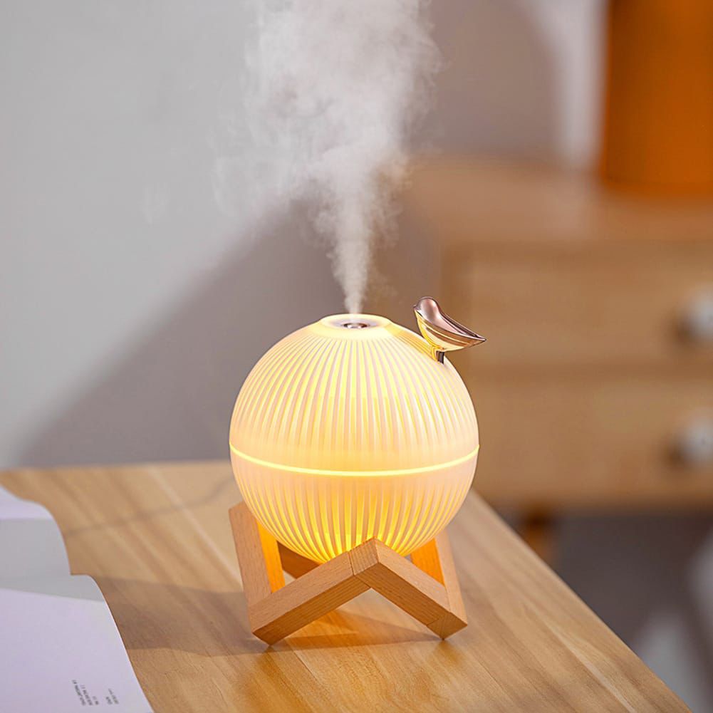 Lark Bird Ultrasonic Air Humidifier & Diffuser with Wooden Stand – 330ml USB Rechargeable Atomizer for Home & Office Aromatherapy and Air Moisture